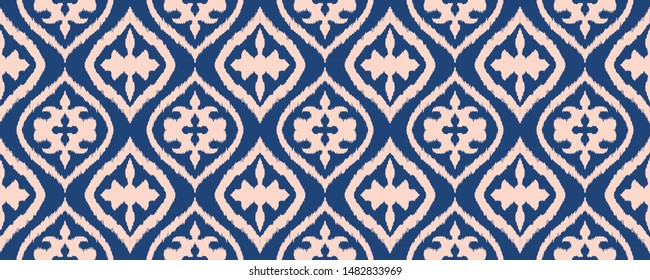 Ikat geometric folklore ornament with diamonds. Damask rug. Tribal ethnic vector texture. Persian geo print. Seamless pattern in Aztec style. Folk embroidery. Gypsy, Mexican, African print. 