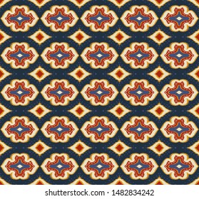 Ikat geometric folklore ornament with diamonds. Damask rug. Tribal ethnic vector texture. Persian geo print. Seamless pattern in Aztec style. Folk embroidery. Gypsy, Mexican, African print. 