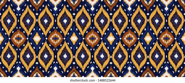 Ikat geometric folklore ornament with diamonds. Tribal ethnic vector texture. Seamless striped pattern in Aztec style. Folk embroidery. Indian, Scandinavian, Gypsy, Mexican, African rug. 