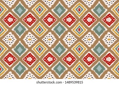 Ikat geometric folklore ornament with diamonds. Tribal ethnic vector texture. Seamless striped pattern in Aztec style. Folk embroidery. Indian, Scandinavian, Gypsy, Mexican, African rug.