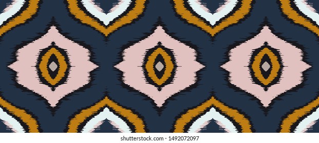 Ikat geometric folklore ornament with diamonds. Tribal ethnic vector texture. Seamless striped pattern in Aztec style. Folk embroidery. Indian, Scandinavian, Gypsy, Mexican, African rug. 