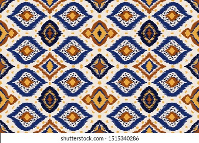 Ikat geometric folklore ornament with diamonds. Tribal ethnic vector texture. Seamless striped pattern in Aztec style. Folk embroidery. Indian, Scandinavian, Gypsy, Mexican, African rug. 