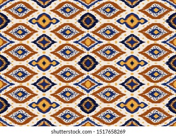 Ikat geometric folklore ornament with diamonds. Tribal ethnic vector texture. Seamless striped pattern in Aztec style. Folk embroidery. Indian, Scandinavian, Gypsy, Mexican, African rug. 