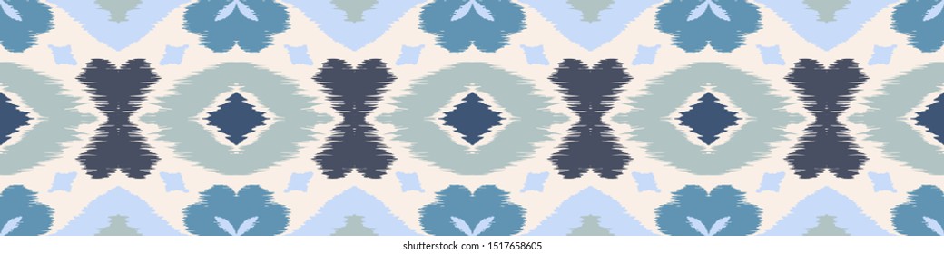 Ikat geometric folklore ornament with diamonds and flowers. African rug. Tribal ethnic vector texture. Seamless pattern in Aztec style. Folk embroidery. Indian batik. Mexican decor.