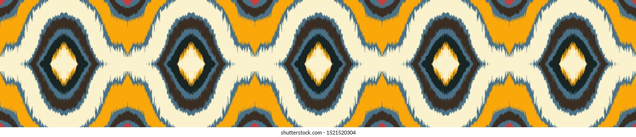 Ikat geometric folklore ornament with diamonds. Tribal ethnic vector texture. Seamless striped pattern in Aztec style. Folk embroidery. Indian, Scandinavian, Gypsy, Mexican, African rug. 
