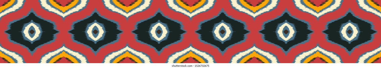 Ikat geometric folklore ornament with diamonds. Tribal ethnic vector texture. Seamless striped pattern in Aztec style. Folk embroidery. Indian, Scandinavian, Gypsy, Mexican, African rug. 