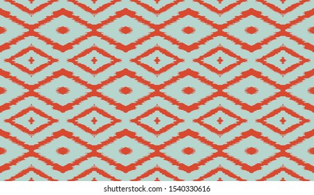Ikat geometric folklore ornament with diamonds. Tribal ethnic vector texture. Seamless striped pattern in Aztec style. Folk embroidery. Indian, Scandinavian, Gypsy, Mexican, African rug.