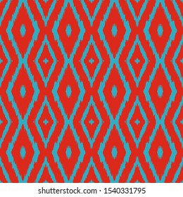 Ikat geometric folklore ornament with diamonds. Tribal ethnic vector texture. Seamless striped pattern in Aztec style. Folk embroidery. Indian, Scandinavian, Gypsy, Mexican, African rug.