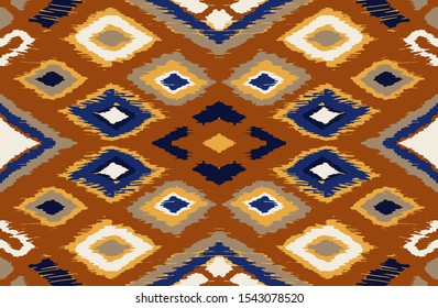 Ikat geometric folklore ornament with diamonds. Tribal ethnic vector texture. Seamless striped pattern in Aztec style. Folk embroidery. Indian, Scandinavian, Gypsy, Mexican, African rug. 