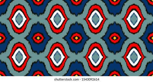 Ikat geometric folklore ornament with diamonds. Tribal ethnic vector texture. Seamless striped pattern in Aztec style. Folk embroidery. Indian, Scandinavian, Gypsy, Mexican, African rug. 