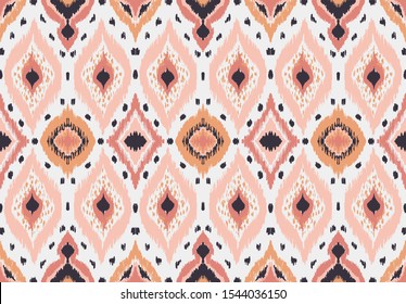 Ikat geometric folklore ornament with diamonds. Tribal ethnic vector texture. Seamless striped pattern in Aztec style. Folk embroidery. Indian, Scandinavian, Gypsy, Mexican, African rug. 