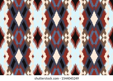 Ikat geometric folklore ornament with diamonds. Tribal ethnic vector texture. Seamless striped pattern in Aztec style. Folk embroidery. Indian, Scandinavian, Gypsy, Mexican, African rug.