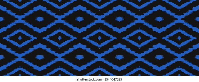 Ikat geometric folklore ornament with diamonds. Tribal ethnic vector texture. Seamless striped pattern in Aztec style. Folk embroidery. Indian, Scandinavian, Gypsy, Mexican, African rug.