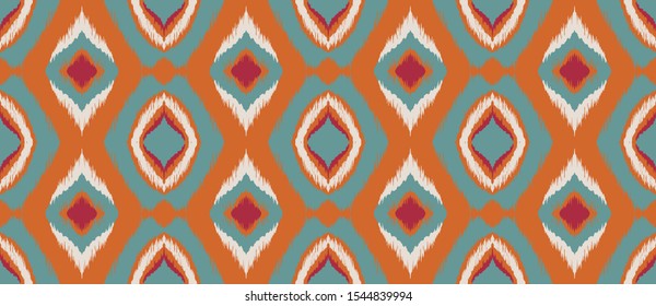 Ikat geometric folklore ornament with diamonds. Tribal ethnic vector texture.