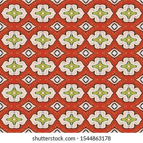 Ikat geometric folklore ornament with diamonds. Damask rug. Tribal ethnic vector texture. Persian geo print. Seamless pattern in Aztec style. Folk embroidery. Gypsy, Mexican, African print. 