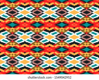 Ikat geometric folklore ornament with diamonds. Tribal ethnic vector texture. Seamless striped pattern in Aztec style. Folk embroidery. Indian, Scandinavian, Gypsy, Mexican, African rug.