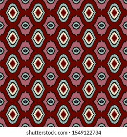 Ikat geometric folklore ornament with diamonds. Tribal ethnic vector texture. Seamless striped pattern in Aztec style. Folk embroidery. Indian, Scandinavian, Gypsy, Mexican, African rug. 