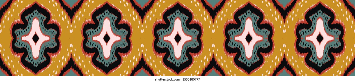 Ikat geometric folklore ornament with diamonds. Damask rug. Tribal ethnic vector texture. Persian geo print. Seamless pattern in Aztec style. Folk embroidery. Gypsy, Mexican, African print. 