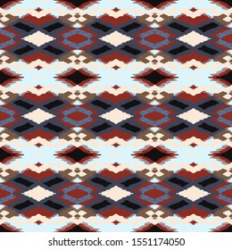 Ikat geometric folklore ornament with diamonds. Tribal ethnic vector texture. Seamless striped pattern in Aztec style. Folk embroidery. Indian, Scandinavian, Gypsy, Mexican, African rug.