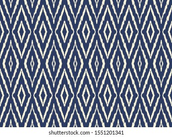Ikat geometric folklore ornament with diamonds. Tribal ethnic vector texture. Seamless striped pattern in Aztec style. Folk embroidery. Indian, Scandinavian, Gypsy, Mexican, African rug.