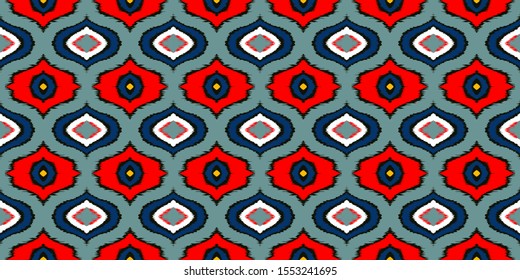 Ikat geometric folklore ornament with diamonds. Tribal ethnic vector texture. Seamless striped pattern in Aztec style. Folk embroidery. Indian, Scandinavian, Gypsy, Mexican, African rug. 