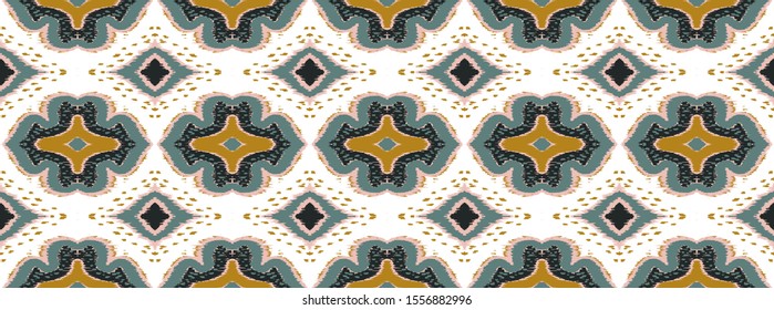 Ikat geometric folklore ornament with diamonds. Damask rug. Tribal ethnic vector texture. Persian geo print. Seamless pattern in Aztec style. Folk embroidery. Gypsy, Mexican, African print. 