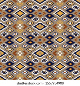Ikat geometric folklore ornament with diamonds. Tribal ethnic vector texture. Seamless striped pattern in Aztec style. Folk embroidery. Indian, Scandinavian, Gypsy, Mexican, African rug. 
