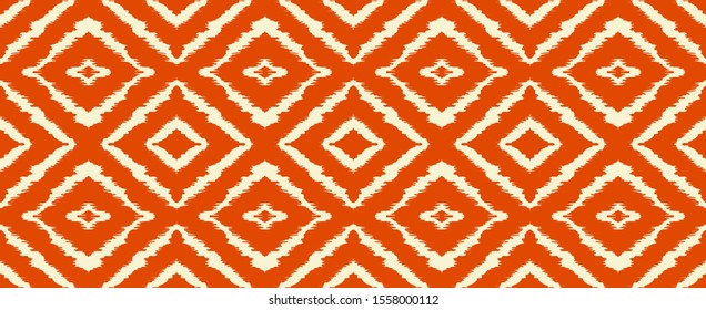Ikat geometric folklore ornament with diamonds. Tribal ethnic vector texture. Seamless striped pattern in Aztec style. Folk embroidery. Indian, Scandinavian, Gypsy, Mexican, African rug.