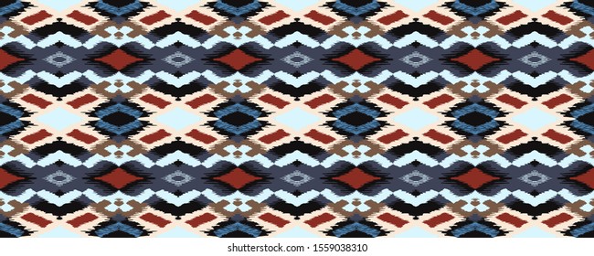 Ikat geometric folklore ornament with diamonds. Tribal ethnic vector texture. Seamless striped pattern in Aztec style. Folk embroidery. Indian, Scandinavian, Gypsy, Mexican, African rug.