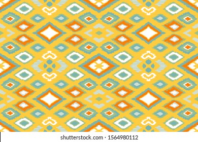 Ikat geometric folklore ornament with diamonds. Tribal ethnic vector texture. Seamless striped pattern in Aztec style. Folk embroidery. Indian, Scandinavian, Gypsy, Mexican, African rug. 