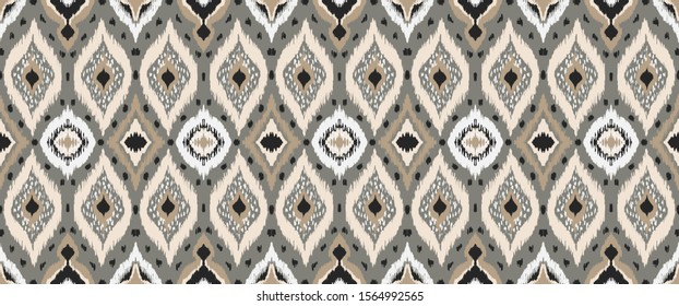 Ikat geometric folklore ornament with diamonds. Tribal ethnic vector texture. Seamless striped pattern in Aztec style. Folk embroidery. Indian, Scandinavian, Gypsy, Mexican, African rug. 