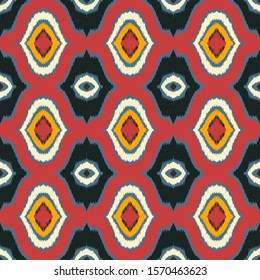 Ikat geometric folklore ornament with diamonds. Tribal ethnic vector texture. Seamless striped pattern in Aztec style. Folk embroidery. Indian, Scandinavian, Gypsy, Mexican, African rug. 
