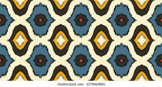 Ikat geometric folklore ornament with diamonds. Tribal ethnic vector texture. Seamless striped pattern in Aztec style. Folk embroidery. Indian, Scandinavian, Gypsy, Mexican, African rug. 