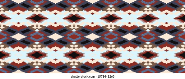 Ikat geometric folklore ornament with diamonds. Tribal ethnic vector texture. Seamless striped pattern in Aztec style. Folk embroidery. Indian, Scandinavian, Gypsy, Mexican, African rug.