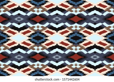 Ikat geometric folklore ornament with diamonds. Tribal ethnic vector texture. Seamless striped pattern in Aztec style. Folk embroidery. Indian, Scandinavian, Gypsy, Mexican, African rug.