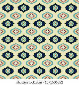 Ikat geometric folklore ornament with diamonds. Tribal ethnic vector texture. Seamless striped pattern in Aztec style. Folk embroidery. Indian, Scandinavian, Gypsy, Mexican, African rug. 