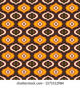 Ikat geometric folklore ornament with diamonds. Tribal ethnic vector texture. Seamless striped pattern in Aztec style. Folk embroidery. Indian, Scandinavian, Gypsy, Mexican, African rug. 