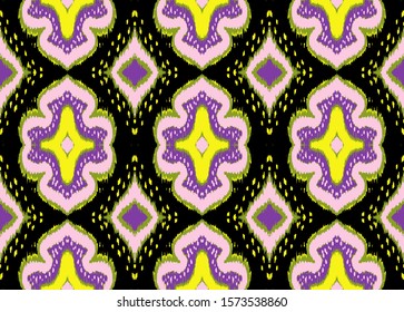 Ikat geometric folklore ornament with diamonds. Damask rug. Tribal ethnic vector texture. Persian geo print. Seamless pattern in Aztec style. Folk embroidery. Gypsy, Mexican, African print. 