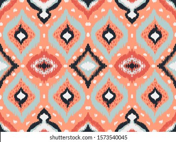 Ikat geometric folklore ornament with diamonds. Tribal ethnic vector texture. Seamless striped pattern in Aztec style. Folk embroidery. Indian, Scandinavian, Gypsy, Mexican, African rug. 
