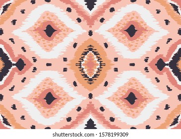 Ikat geometric folklore ornament with diamonds. Tribal ethnic vector texture. Seamless striped pattern in Aztec style. Folk embroidery. Indian, Scandinavian, Gypsy, Mexican, African rug. 