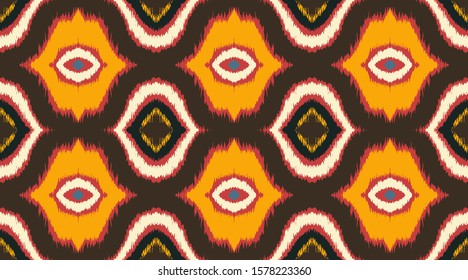 Ikat geometric folklore ornament with diamonds. Tribal ethnic vector texture. Seamless striped pattern in Aztec style. Folk embroidery. Indian, Scandinavian, Gypsy, Mexican, African rug. 