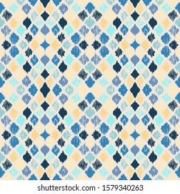 Ikat geometric folklore ornament with diamonds. Tribal ethnic vector texture. Seamless striped pattern in Aztec style. Folk embroidery. Indian, Scandinavian, Gypsy, Mexican, African rug.