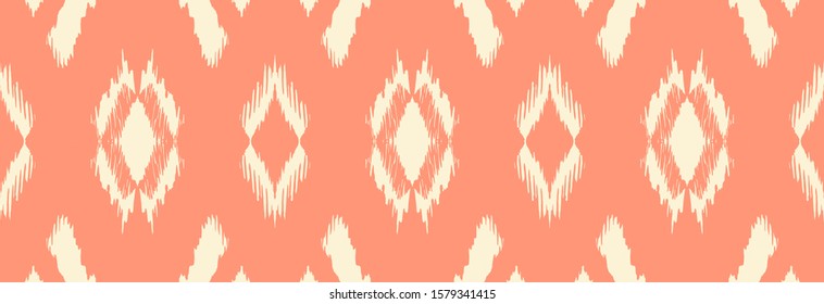 Ikat geometric folklore ornament with diamonds. Tribal ethnic vector texture. Seamless striped pattern in Aztec style. Folk embroidery. Indian, Scandinavian, Gypsy, Mexican, African rug.