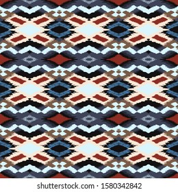 Ikat geometric folklore ornament with diamonds. Tribal ethnic vector texture. Seamless striped pattern in Aztec style. Folk embroidery. Indian, Scandinavian, Gypsy, Mexican, African rug.