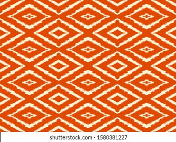 Ikat geometric folklore ornament with diamonds. Tribal ethnic vector texture. Seamless striped pattern in Aztec style. Folk embroidery. Indian, Scandinavian, Gypsy, Mexican, African rug.