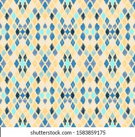 Ikat geometric folklore ornament with diamonds. Tribal ethnic vector texture. Seamless striped pattern in Aztec style. Folk embroidery. Indian, Scandinavian, Gypsy, Mexican, African rug.