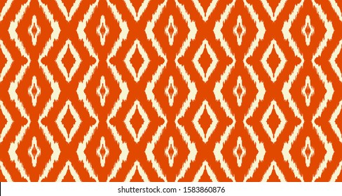 Ikat geometric folklore ornament with diamonds. Tribal ethnic vector texture. Seamless striped pattern in Aztec style. Folk embroidery. Indian, Scandinavian, Gypsy, Mexican, African rug.