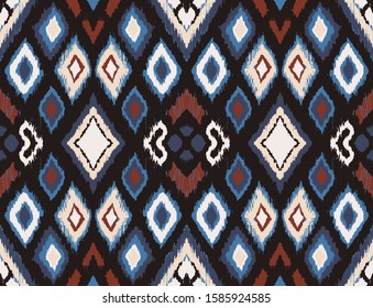 Ikat geometric folklore ornament with diamonds. Tribal ethnic vector texture. Seamless striped pattern in Aztec style. Folk embroidery. Indian, Scandinavian, Gypsy, Mexican, African rug. 