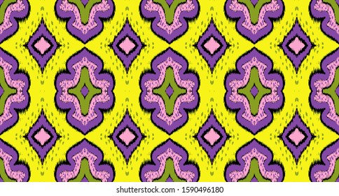 Ikat geometric folklore ornament with diamonds. Damask rug. Tribal ethnic vector texture. Persian geo print. Seamless pattern in Aztec style. Folk embroidery. Gypsy, Mexican, African print. 