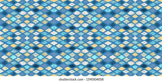 Ikat geometric folklore ornament with diamonds. Tribal ethnic vector texture. Seamless striped pattern in Aztec style. Folk embroidery. Indian, Scandinavian, Gypsy, Mexican, African rug.